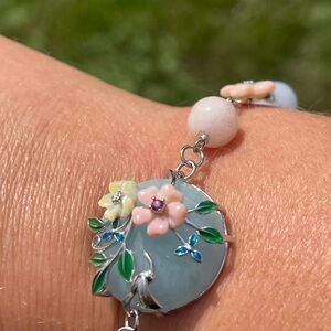 Aquamarine and Multi Gemstone Floral Bracelet